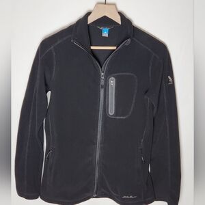 Eddie Bauer Women's Sz S Black Fleece Jacket Full Zip Mock Neck Soft Cozy